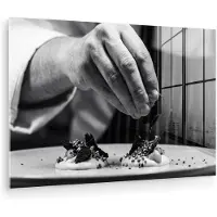 MuchoWow Glasschilderij 180x120 cm - Schilderij acrylglas - Chef - Garnering - Gerecht - Foto op glas - Muurdecoratie woonkamer - Wanddecoratie slaapkamer - Schilderijen