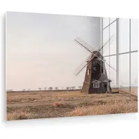 MuchoWow Glasschilderij 90x60 cm - Schilderij acrylglas - Windmolens - Landschap - Veld - Foto op glas - Muurdecoratie woonkamer - Wanddecoratie slaapkamer - Schilderijen