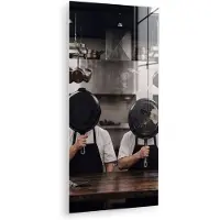 MuchoWow Glasschilderij 80x160 cm - Schilderij acrylglas - Koks - Koekenpannen - Keuken - Foto op glas - Muurdecoratie woonkamer - Wanddecoratie slaapkamer - Schilderijen