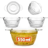 Kadax soepkom 550ml, 3 stuks, transparante kom voor soepen, soepkom van glas, soepkom, glazen kom met handgrepen, soepbord, vaatwasmachinebestendig