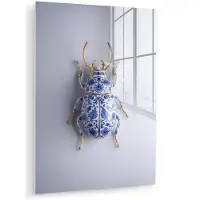MuchoWow Glasschilderij 30x40 cm - Schilderij acrylglas - Kever - Delfts - Blauw - Goud - Foto op glas - Muurdecoratie woonkamer - Wanddecoratie slaapkamer - Schilderijen