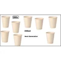TakeAware 200x Koffiebeker van suikerriet 230ml next generation - koffie beker thee koude en warme dranken 100% afbreekbaar next generation