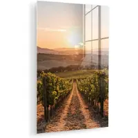 MuchoWow Glasschilderij 100x150 cm - Schilderij acrylglas - Wijngaard - Zonsondergang - Landschap - Foto op glas - Muurdecoratie woonkamer - Wanddecoratie slaapkamer - Schilderijen
