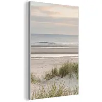 MuchoWow Aluminium schilderij 100x150 cm - Wanddecoratie metaal - Zandstrand - Bewolkt - Duinen - Metalen muurdecoratie woonkamer - Decoratie industrieel - Foto op dibond - Industriële accessoires slaapkamer
