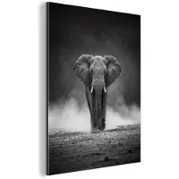 MuchoWow Aluminium schilderij 60x80 cm - Wanddecoratie metaal - Olifant - Zwart - Wit - Rook - Metalen muurdecoratie woonkamer - Decoratie industrieel - Foto op dibond - Industriële accessoires slaapkamer