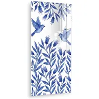 MuchoWow Glasschilderij 80x160 cm - Schilderij acrylglas - Modern - Vogels - Delfts - Blauw - Foto op glas - Muurdecoratie woonkamer - Wanddecoratie slaapkamer - Schilderijen