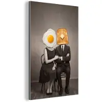 MuchoWow Aluminium schilderij 20x30 cm - Wanddecoratie metaal - Ontbijt - Koppel - Ei - Brood - Metalen muurdecoratie woonkamer - Decoratie industrieel - Foto op dibond - Industriële accessoires slaapkamer