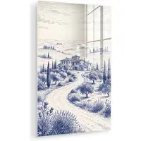 MuchoWow Glasschilderij 40x60 cm - Schilderij acrylglas - Rustiek - Landgoed - Blauw - Foto op glas - Muurdecoratie woonkamer - Wanddecoratie slaapkamer - Schilderijen