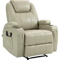 CLP Hepler Fauteuil - Met massagefunctie - Verstelbare rugleuning met voetensteun - TV-fauteuil met warmtefunctie - creme Kunstleer