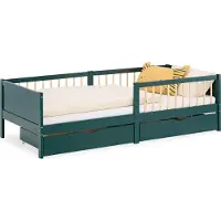 Homestyle4u Kinderbed 90x200 cm met 2 opbergkasten, valbeveiliging, groen, houten bed, eenpersoonsbed, bed met spijlen, massief houten bedframe