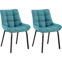 CLP Saranda Set van 2 eetkamerstoelen - klassiek - met zwart metalen frame - met rugleuning - Stof/turkis