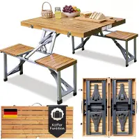 Casaria Deuba Picknicktafel Campingtafel - opvouwbaar voor 4 personen - hout en aluminium
