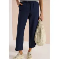 Cecil Dames Wide Legs broek in seersucker kwaliteit - Blauw - XL
