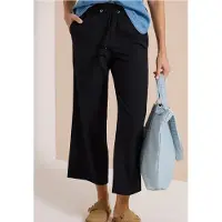 Cecil Dames Wide Legs broek in seersucker kwaliteit - Zwart - L
