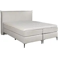 Mörgenn Boxspring LEUK met Luxe Hoofdbord met bies - Pocketvering - Bio Katoen Topper - Beige - 180x200 cm - Inclusief Dekbed en Kussens