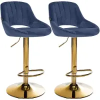 CLP Milet Set van 2 barkrukken - Met rugleuning - Verstelbaar - Velvet - Fluweel - goud/blauw