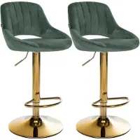 CLP Milet Set van 2 barkrukken - Met rugleuning - Verstelbaar - Velvet - Fluweel - goud/groen