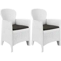 The Living Store Tuinstoel 2 st met kussen rattan-look kunststof wit - Tuinstoel - Tuinset - Lounge Stoel - Buistuinstoel - Veranda Stoel