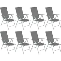 TecTake Tuinstoelen - Set van 8 - Campingstoelen met 8-voudig Verstelbare Hoge Rugleuning - Opklapbaar en Lichtgewicht - Stalen Frame met Ademend Textileen Gaas - Stoelen voor Tuin en Balkon - Zilver