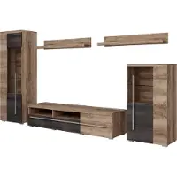 Meublorama Wandmeubel BRAZZA – Vitrinekasten, TV-meubel 160 cm en 2 planken – Afwerking in satijn notenhout