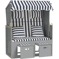 vidaXL Strandstoel met kussens poly rattan en hout blauw en wit