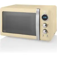 Swan Digitale magnetron, 20 liter, 5 vermogensniveaus, ontdooifunctie, 60 minuten timer, deur met spiegel effect, 27 cm draaitafel, vintage design, crème kleur, 800W