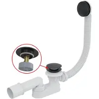 Alca - Badafvoer- en overloopset, lengte 800 mm, ClickClack, metaal, mat zwart A507BLACK-80