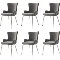 Merax Luxe Fluwelen Eetkamerstoelen Set van 6 – Grijs - met Zilverkleurige Metalen Poten - Modern en Comfortabel