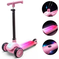 Sun baby LUMI RIDE Kinderstep 3 wielen, Scooter voor kinderen driewieler, Roze, Balance LED, Inklapbaar, Verstelbaar Stuur, Voetrem, Antislip Dek, Afneembaar Stuur