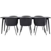 Ebuy24 Ellis eethoek tafel 85x230cm en 6 fluwelen stoelen met armleuningen zwart.