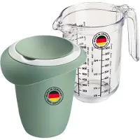 Westmark mengkom (1 l) en maatbeker "Gerda" (1 l) – Mengkom met spatbescherming en rubberen ring – Maatbeker met schaalverdeling en antislipvoet – Mintgroen/wit/transparant