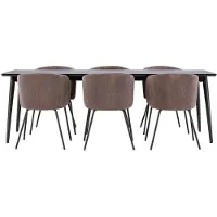 Ebuy24 Ellis eethoek tafel 85x230cm en 6 fluwelen stoelen met armleuningen zwart.