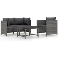 vidaXL 4-delige Loungeset met kussens poly rattan grijs