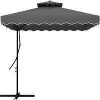 Merax Zweefparasol 243x243 cm – Parasol met Voet – Kantelbare Tuinparasol met Dubbel Dak – UV-bescherming – Balkon & Terras Parasol – Donkergrijs