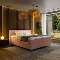 Mörgenn Boxspring Horizon - Pocketvering - 9-Baans Hoofdbord - Oud Roze - 80 x 210 cm - Inclusief Dekbed en Kussens
