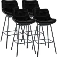 CLP Barkrukken Weston - Set van 4 - 180° Draaibaar met Auto-Return - Met Rugleuning - Gevoerde Zitting - Metalen Onderstel - zwart/zwart