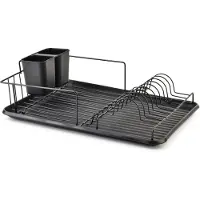 Mondex Basic Kitchen Serie - Afdruiprek - 42,5x31,5x13,4 cm - Zwart - Met Bestekhouder