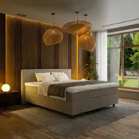 Mörgenn Boxspring Horizon - Pocketvering - 9-Baans Hoofdbord - Taupe - 90 x 210 cm - Inclusief Dekbed en Kussens