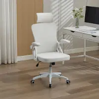 OKWISH Bureaustoel - Ergonomische Hoge Rugleuning Met Verstelbare Lendensteun En Hoofdsteun - Thuiswerk En Kantoor - Wit