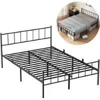 KUTAS Metalen bedframe 160x200 cm - Minimalistisch - Met Hoofdeinde - Anti Slip - Stevig - Roestvrij - Tweepersoonsbed - Zwart