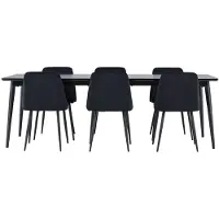Ebuy24 Ellis eethoek tafel 85x230cm en 6 velours stoelen zwart.