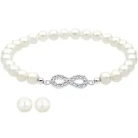 Elli - Sieraden Set - Dames Infinity met Zoetwater Gekweekte Parels en Kristallen in 925 Sterling Zilver - Dames