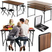 Outtec Campingtafel met 4 Stoelen - 120 x 60 cm - in Hoogte Verstelbaar Kleine Tafel, Klaptafel, Balkontafel, Tafel - voor Camping, Balkon, Tuin, Strand