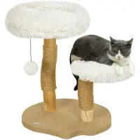 PawHut krabpaal - met kattenbed - met speelbal - wit