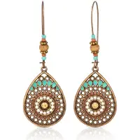 Deja Jewels Dames druppel oorbellen Ibiza brons multicolor turquoise stenen