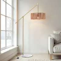 LumenXL Vloerlamp Bask verstelbaar met natuurlijke kap - messing