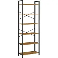 Begryf Industriële Boekenkast - Open Vakkenkast - 6 Lagen - 66x30x186 cm - Elzenhout & Zwart Metaa