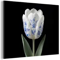 MuchoWow Aluminium schilderij 160x120 cm - Wanddecoratie metaal - Tulp - Patroon - Blauw - Metalen muurdecoratie woonkamer - Decoratie industrieel - Foto op dibond - Industriële accessoires slaapkamer