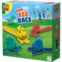 SES Creative SES - Dino eierloop - set met 4 eieren, 4 dino lepels en 4 dino fiches - buiten spelen - met handige bewaartas - Dinosaurus Speelgoed