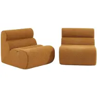 Sweeek Stoffen fauteuils getextureerde bouclé 1 zitplaats (set van 2) Mosterdgeel